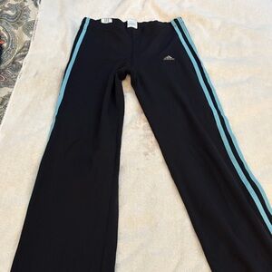 Adidas Women's Black Leggings with Aqua Stripes